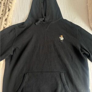 Ralph Lauren Black Hoodie with Bear Embroidery